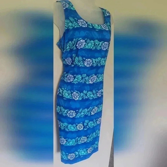 VTG Sag Harbor, Blue Floral Sheath Shift Midi dress Womens Sz 10 NWOT - Picture 2 of 10